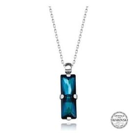 Swarovski 925 Ayar Crystal Taşlı Mavi Baget Kadın Gümüş Kolye