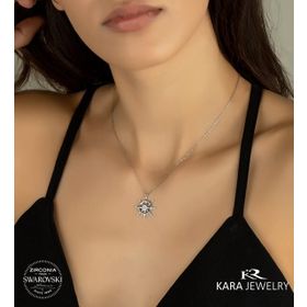 Swarovski Dümen Temalı 925 Ayar Gümüş Kolye
