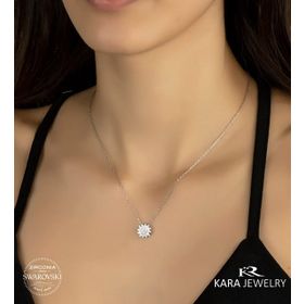 Swarovski Güneş Temalı 925 Ayar Gümüş Kolye