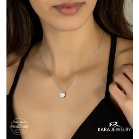 Swarovski Papatya Temalı 925 Ayar Gümüş Kolye