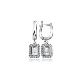 Swarovski Sertifikalı Qr Kod Taşlı Baget Kare Gümüş Küpe Set