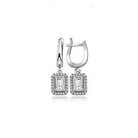 Swarovski Sertifikalı Qr Kod Taşlı Baget Kare Gümüş Küpe Set