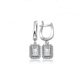 Swarovski Sertifikalı Qr Kod Taşlı Baget Kare Gümüş Küpe Set