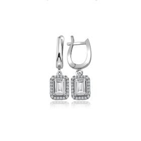 Swarovski Sertifikalı Qr Kod Taşlı Baget Kare Gümüş Küpe Set
