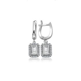 Swarovski Sertifikalı Qr Kod Taşlı Baget Kare Gümüş Küpe Set