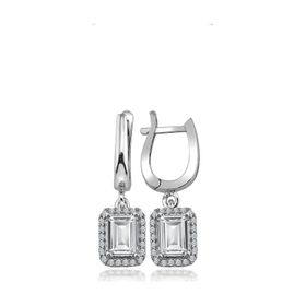 Swarovski Sertifikalı Qr Kod Taşlı Baget Kare Gümüş Küpe Set