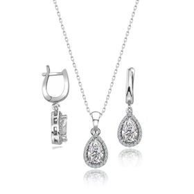 Swarovski Sertifikalı Qr Kod Taşlı Damla Gümüş Kolye Küpe Set