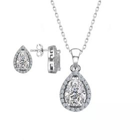 Swarovski Sertifikalı Qr Kod Taşlı Damla Gümüş Kolye Küpe Set