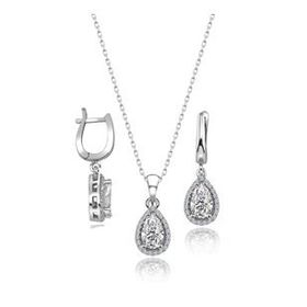 Swarovski Sertifikalı Qr Kod Taşlı Damla Gümüş Kolye Küpe Set