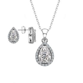 Swarovski Sertifikalı Qr Kod Taşlı Damla Gümüş Kolye Küpe Set