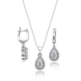 Swarovski Sertifikalı Qr Kod Taşlı Damla Gümüş Kolye Küpe Set