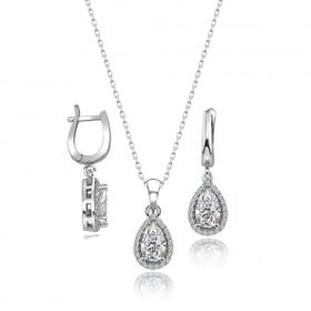 Swarovski Sertifikalı Qr Kod Taşlı Damla Gümüş Kolye Küpe Set
