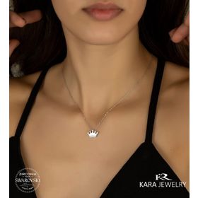 Swarovski Taç Temalı 925 Ayar Gümüş Kolye