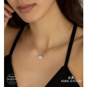 Swarovski Taç Temalı 925 Ayar Gümüş Kolye