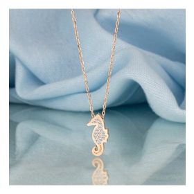 Swarovski Taşlı 925 Ayar Gümüş Deniz Atı Kolye
