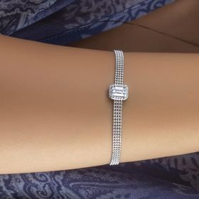 Swarovski Taşlı Baget Tek Taş 925 Ayar Gümüş Bileklik