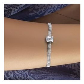 Swarovski Taşlı Baget Tek Taş 925 Ayar Gümüş Bileklik