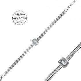 Swarovski Taşlı Baget Tek Taş 925 Ayar Gümüş Bileklik