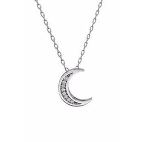 Swarovski Taşlı Çift Hilal Model 925 Ayar Gümüş Kolye
