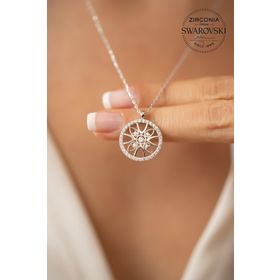 Swarovski Taşlı Damla Çarkı Model Gümüş Kolye