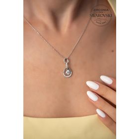 Swarovski Taşlı Damla Tektaş Model Zirconia Gümüş Kolye