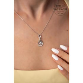 Swarovski Taşlı Damla Tektaş Model Zirconia Gümüş Kolye