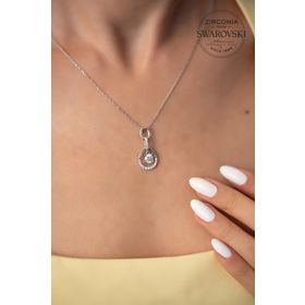 Swarovski Taşlı Damla Tektaş Model Zirconia Gümüş Kolye