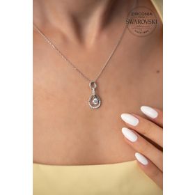 Swarovski Taşlı Damla Tektaş Model Zirconia Gümüş Kolye