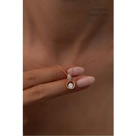 Swarovski Taşlı Damla ve Halka Model Rose Kaplama Zirconia Gümüş Kolye