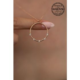 Swarovski Taşlı Halka Model Beştaşlı Rose Kaplama Gümüş Kolye