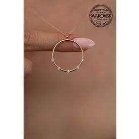 Swarovski Taşlı Halka Model Beştaşlı Rose Kaplama Gümüş Kolye