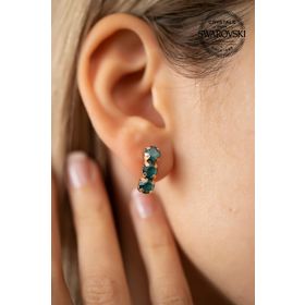 Swarovski Taşlı Halka ve Üçtaş Model Rose Kaplama Gümüş Crystal Küpe