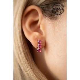 Swarovski Taşlı Halka ve Üçtaş Model Rose Kaplama Gümüş Crystal Küpe