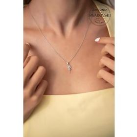 Swarovski Taşlı İğne Model Zirconia Gümüş Kolye