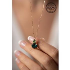 Swarovski Taşlı İki Taş Model Rose Kaplama Crystal Gümüş Kolye