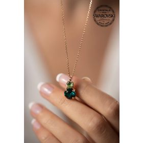 Swarovski Taşlı İki Taş Model Rose Kaplama Crystal Gümüş Kolye