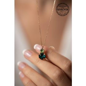 Swarovski Taşlı İki Taş Model Rose Kaplama Crystal Gümüş Kolye