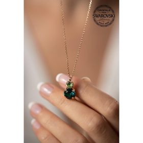 Swarovski Taşlı İki Taş Model Rose Kaplama Crystal Gümüş Kolye