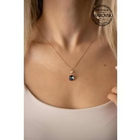 Swarovski Taşlı İki Taşlı Model Rose Kaplama Crystal Gümüş Kolye