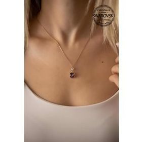 Swarovski Taşlı İki Taşlı Model Rose Kaplama Crystal Gümüş Kolye