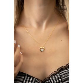 Swarovski Taşlı Kalp Model Altın Kaplama Zirconia Gümüş Kolye