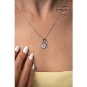 Swarovski Taşlı Kalp ve Anahtar Model Zirconia Gümüş Kolye