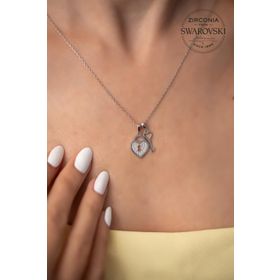 Swarovski Taşlı Kalp ve Anahtar Model Zirconia Gümüş Kolye