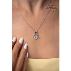 Swarovski Taşlı Kalp ve Anahtar Model Zirconia Gümüş Kolye