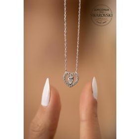 Swarovski Taşlı Kalp ve Damla Model Zirconia Gümüş Kolye