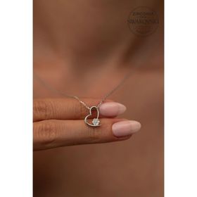 Swarovski Taşlı Kalp ve Papatya Model Zirconia Gümüş Kolye