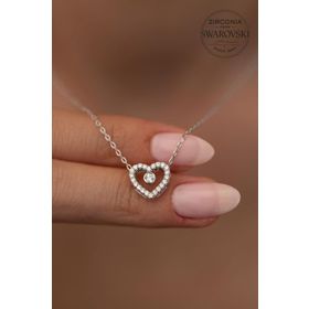 Swarovski Taşlı Kalp ve Tektaş Model Zirconia Gümüş Kolye