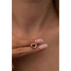 Swarovski Taşlı Kalp ve Tektaş Model Zirconia Gümüş Kolye