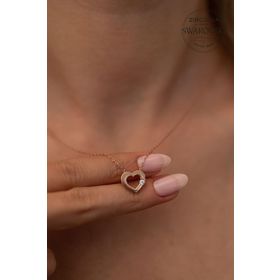 Swarovski Taşlı Kalp ve Tektaş Model Zirconia Gümüş Kolye