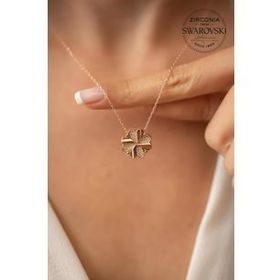 Swarovski Taşlı Kalp ve Yonca Model Rose Kaplama Zirconia Gümüş Kolye